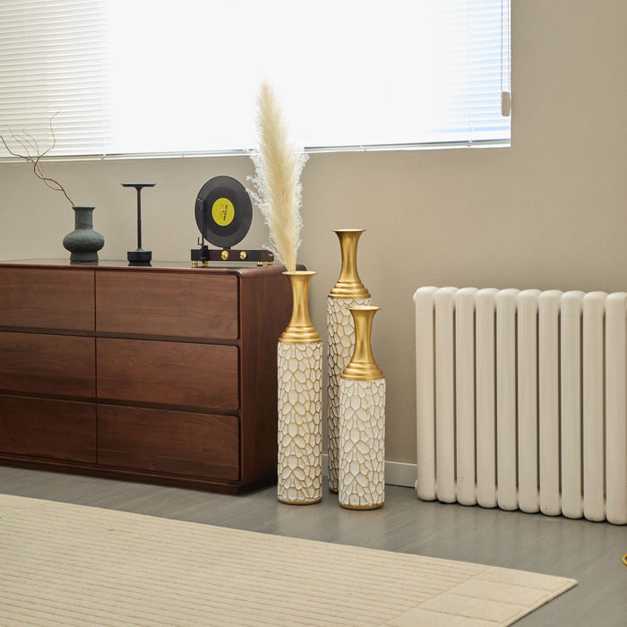 Floor Metal Vase Modern Style Decoration Home Metal Vase (Set of 3) Gorgeous Home Decoration Large Glazed Metal Vases - Gold / White