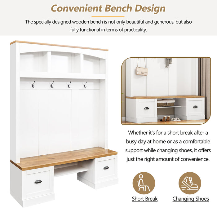 Farmhouse 4 In 1 Hall Tree With Wood Grain Bench And Top