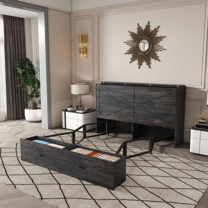 Murphy Bed With Storage Drawers And Charging Cabinet, Foldable Panels, Swivel Wheels