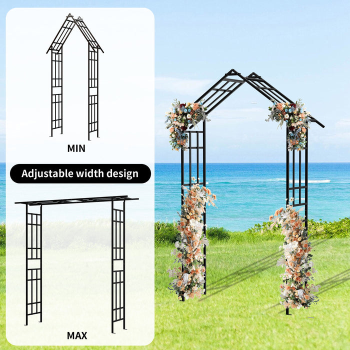 Garden Arch With Adjustable Width Climbing Plants Support - Black
