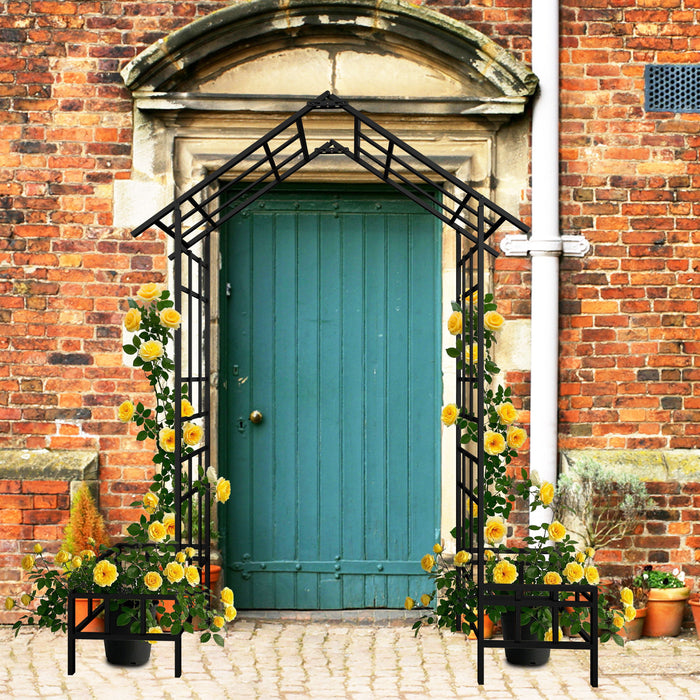 Garden Arch With Adjustable & Climbing Plants Support - Black