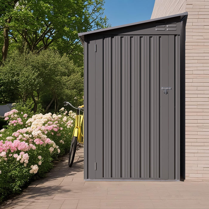 Metal Outdoor Storage Shed 4 X 9 Ft With Sloping Roof, Vents, And Side Door - Gray