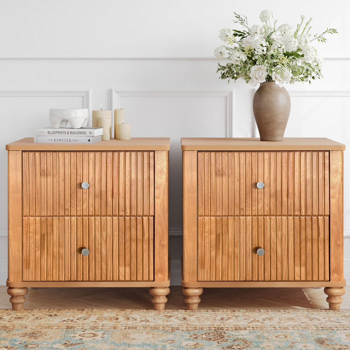 Modern Fluted Nightstand With 3 Drawers