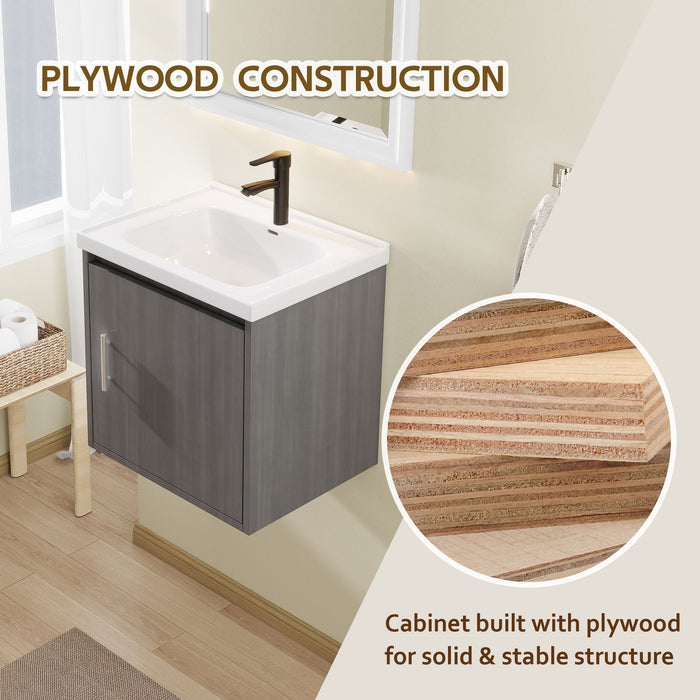 Floating Bathroom Vanity Combo, Wall Mounted Cabinet With Sink & Soft Close Doors For Small Bathrooms