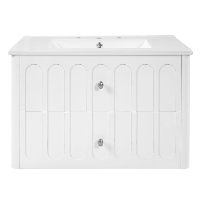 Floating Bathroom Vanity With Oval Knobs & Round Edge, Soft Close Drawer Slides
