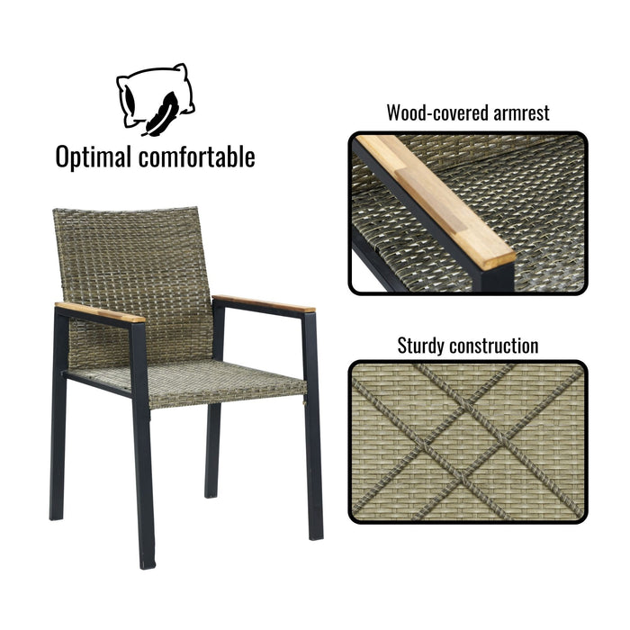 All Weather 7 Piece Patio Dining Table Set With Umbrella Hole - Brown / Gray