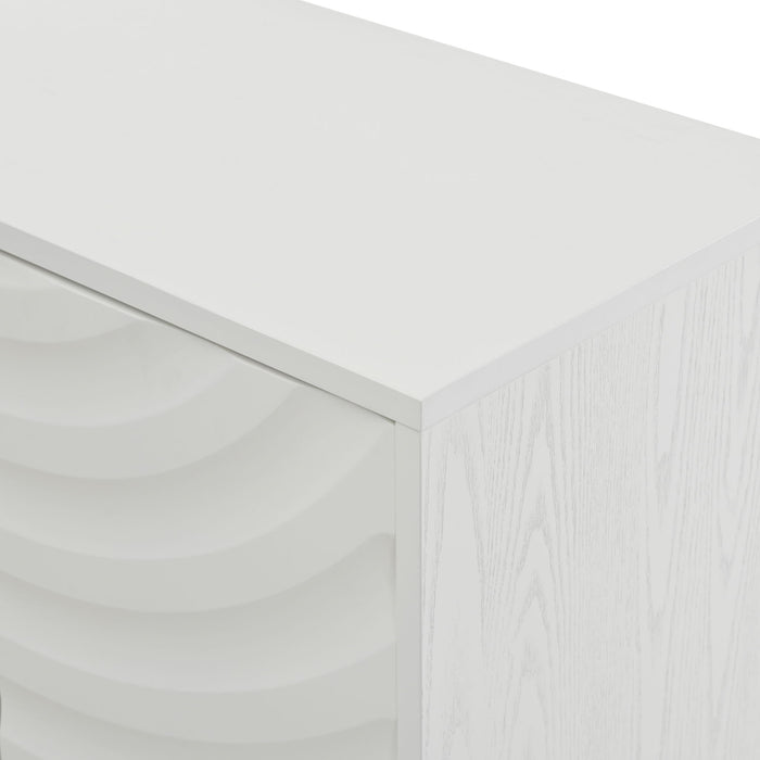 Elegant Sideboard With Sophisticated Wavy Pattern Doors And Arched Groove Design, Adjustable 4 Door Layout