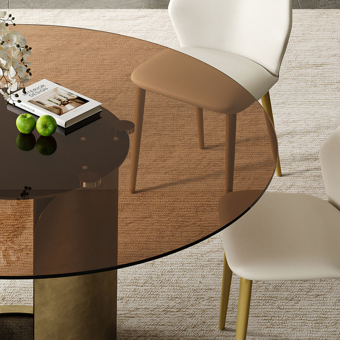 Modern Round Dining Table Set With Glass Top And Steel Legs