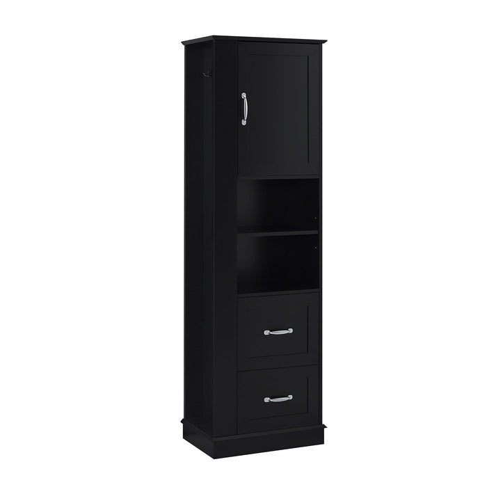 Freestanding Bathroom Storage Cabinet With Adjustable Shelves And Side Hooks Board, Rectangle Design