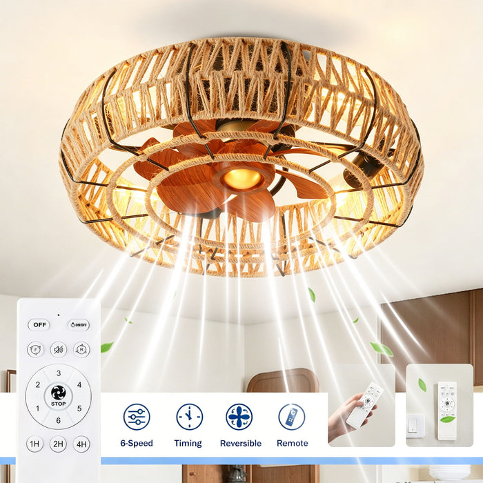 Flush Mount Ceiling Fan With Light Kit (Not Included Bulbs), Remote Control - Matte Black