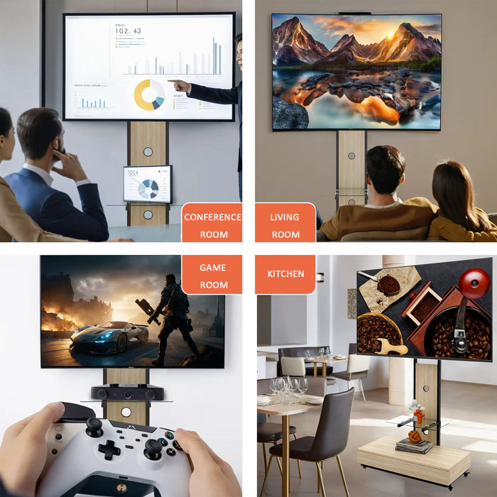 Mobile TV Cart With Push Pull Drawer, Lockable Wheels