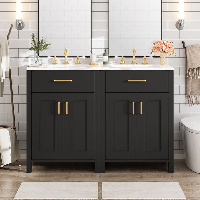 Modern Bathroom Vanity With Ceramic Sink, Soft-Close Doors, Flip Drawer, U-Shaped Shelves, Elegant Storage Solution