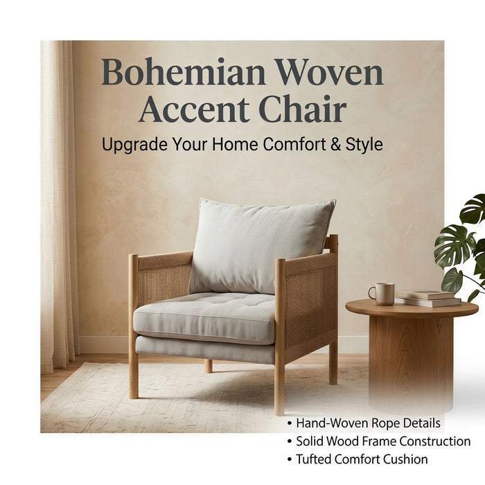 Accent Armchair With Removable Cushions For Living Room - Matte Black / Natural / Sand