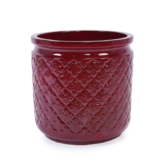 3 Pieces Ceramic Flowerpot, Planter For Patio & Garden Or Windowsills - Bean Paste Red