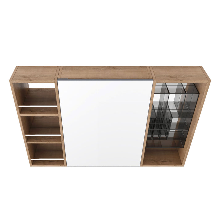 Wall Mounted Bathroom Mirror Cabinet With Adjustable Shelves Storage Cabinet - Imitative Oak