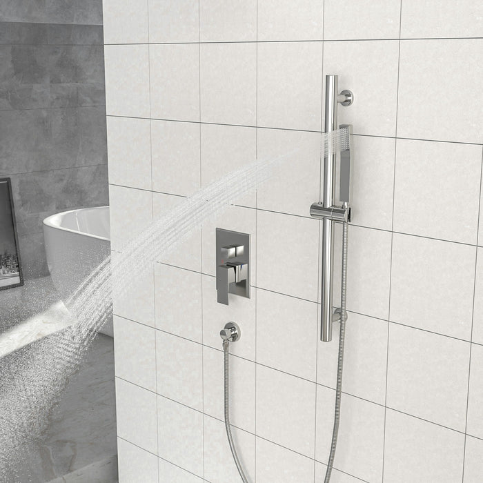 Wall Mounted Shower System With Adjustable Slide Bar And Rough In Valve, 12" Square Design - Brushed Nickel