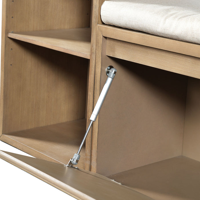 Entryway Storage Bench With Cushion, Drawers & Open Shelves