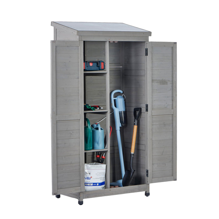 Outdoor Storage Shed With Vertical Tool Cabinet For Backyard