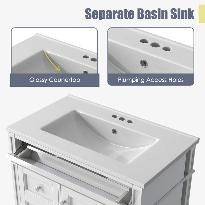 Bathroom Vanity With Top Sink, Modern Bathroom Storage Cabinet With 2 Drawers And A Tip-Out Drawer