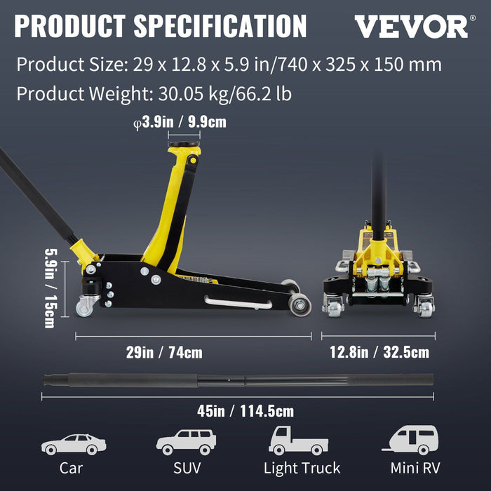 Vevor Racing Floor Jack 3 Ton Dual Pump Lift - Natural
