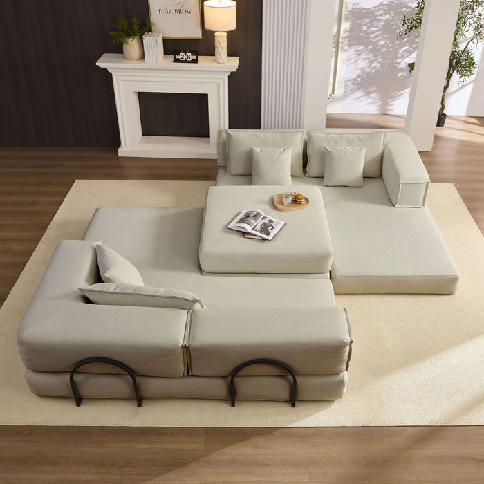 Modular L Shaped Floor Living Room Sofa Set With 6 Pillows