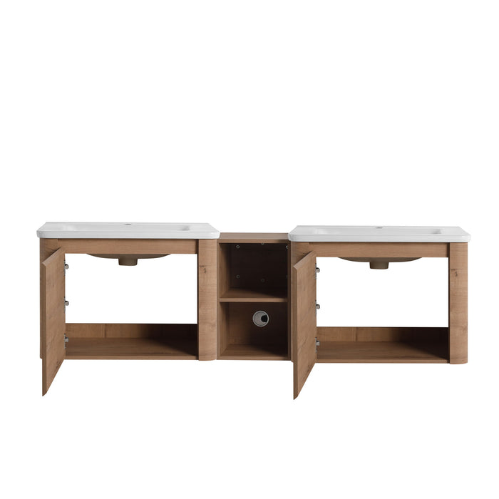 Wall Mounted Bathroom Vanity With Sink And Storage Shelves, Soft Close Doors