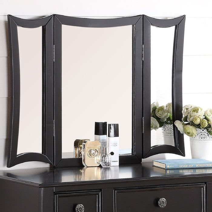 Bedroom Vanity Set With Foldable Mirror And Stool - Black