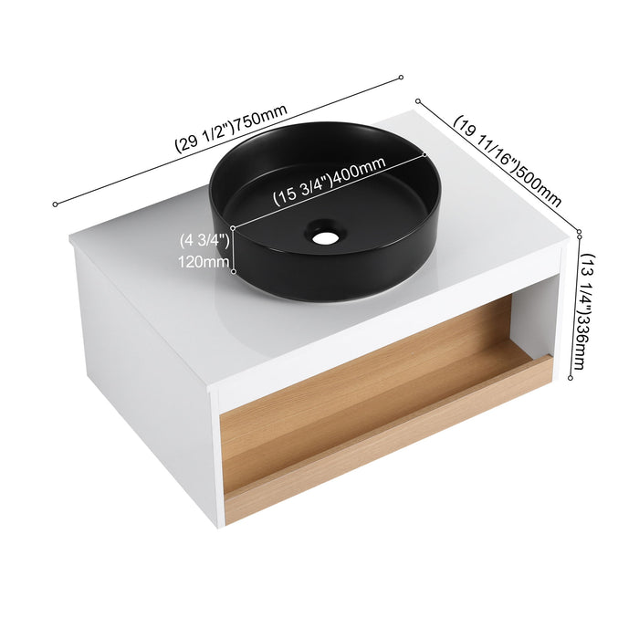 Floating Bathroom Vanity With Glossy Round Vessel Sink