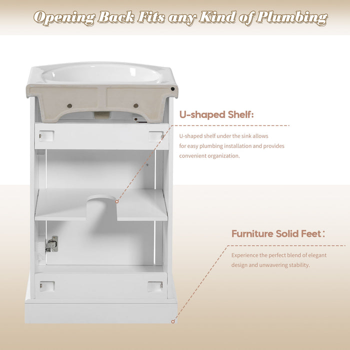 Bathroom Vanity With Bulged Sink, Cabinet, Soft-Close Door, Freestanding Single Unit