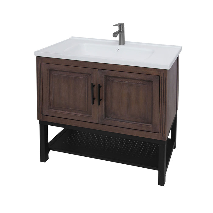 Modern Freestanding Bathroom Vanity With Ceramic Sink, Hot And Cold Faucet, Storage Cabinet & Open Shelf