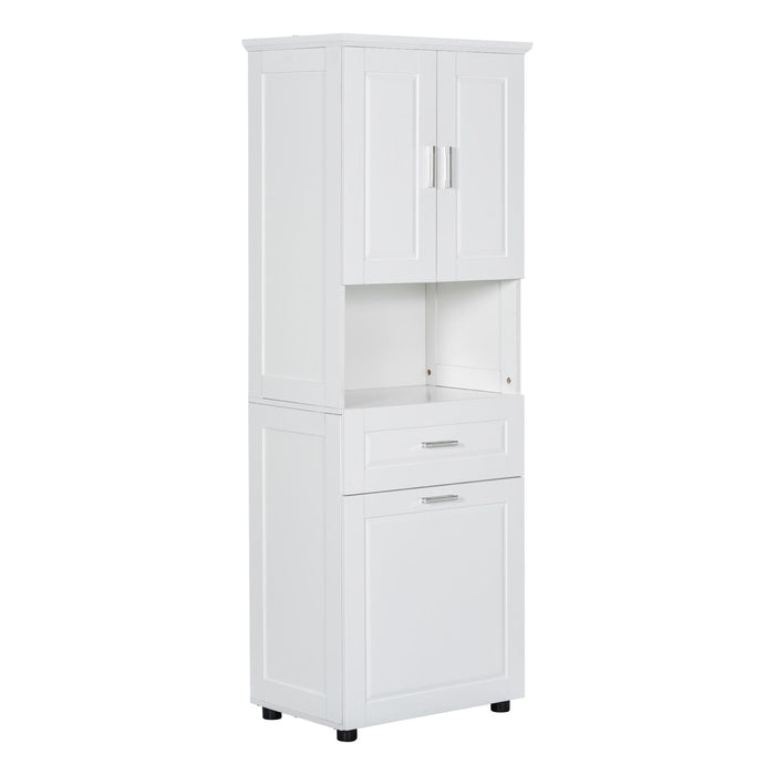 Tall Bathroom Cabinet With Tilt-Out Laundry Basket And Upper Storage