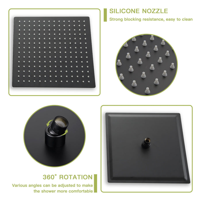 Wall Mounted Square Shower System With Rainfall Tub Spout And Handheld Shower, 10" - Matte Black