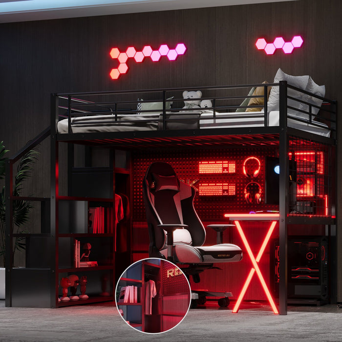 Loft Bed With Built In Work Station, Wardrobe, Storage Staircase And LED