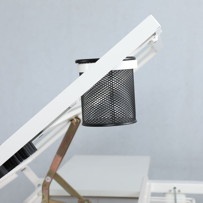 38.18" Hand Crank Adjustable Drafting Table Drawing Desk With 2 Metal Drawers With Stool