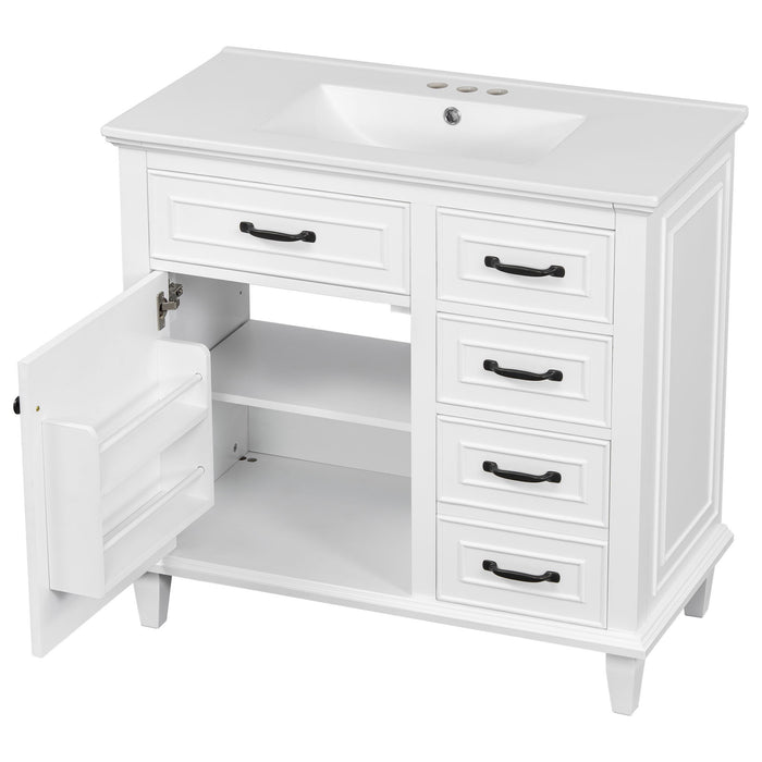 Modern Bathroom Vanity With Sink Top, Flip Drawers, Adjustable Shelf