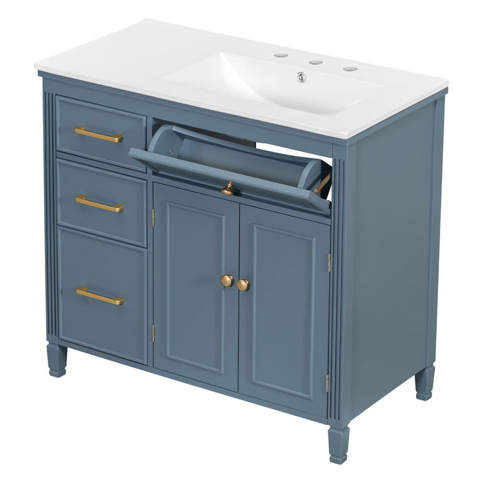 Modern Bathroom Vanity With Ceramic Sink, Freestanding, One Tip Out Drawer, 3 Side Drawers, Adjustable Shelf