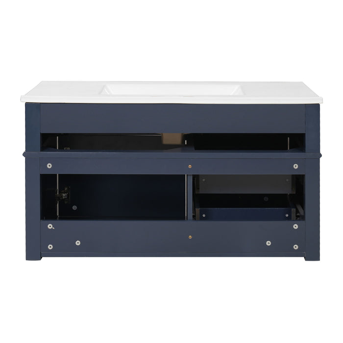 Modern Wall Mounted Floating Cabinet With Double Drawer And Sink