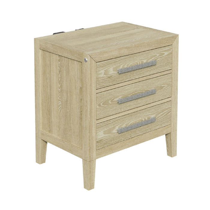Adeline - 3 Drawers Nightstand With USB & LED Light - Natural Wood Wash