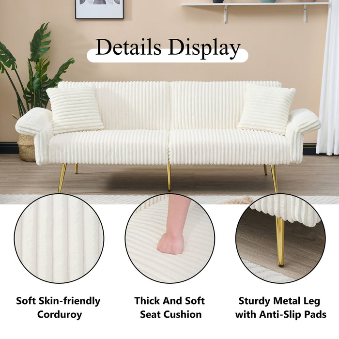 Luxury Corduroy Foldable Double Sofa Bed With Folding Armrests