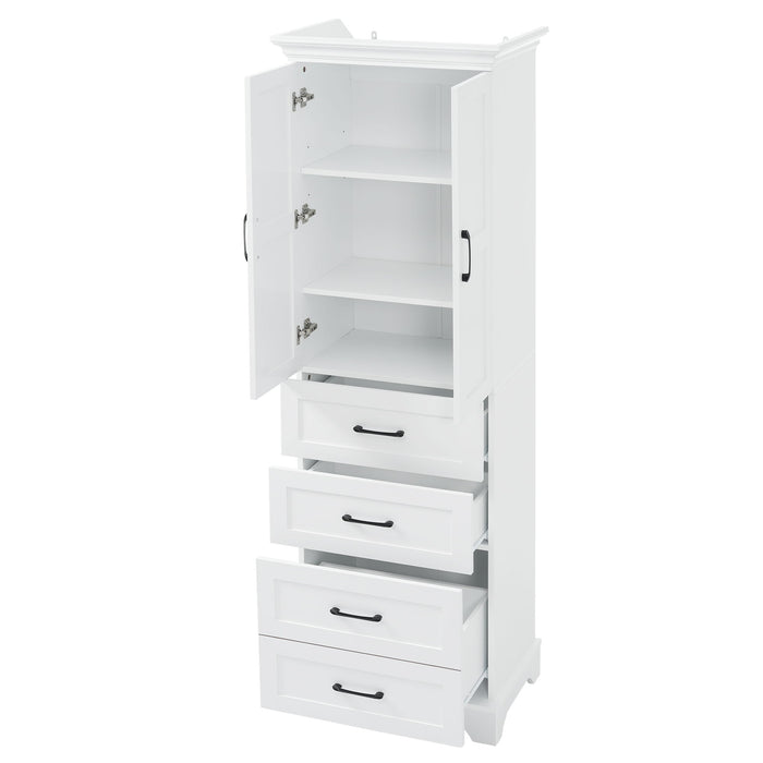 Bathroom Vanity With 2 Damping Hinge Doors, 3 Drawers, Adjustable Shelves - White