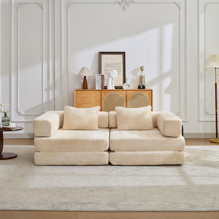 Convertible Floor Sofa Bed With Pillow Back Support Armrest