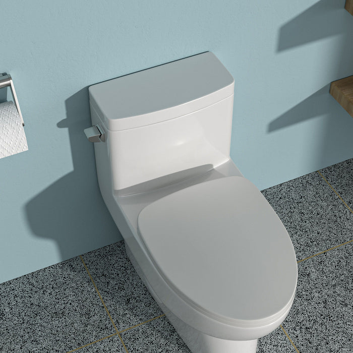 Modern Ceramic 1 Piece Toilet With Single Flush And Soft Closing Seat - White