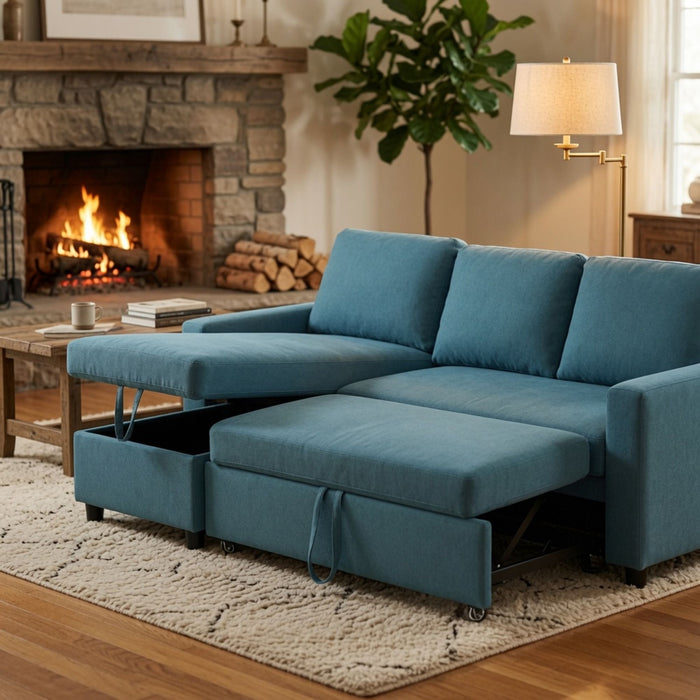 L - Shaped Convertible Sofa Bed With Storage Chaise