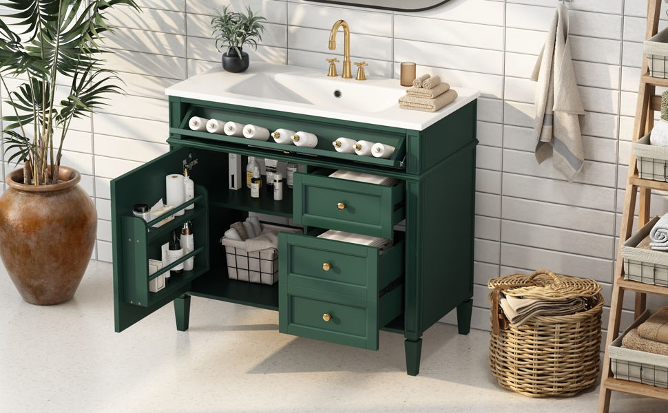 Bathroom Vanity & Top Sink, Modern Bathroom Storage Cabinet With 2 Drawers And A Tip-Out Drawer