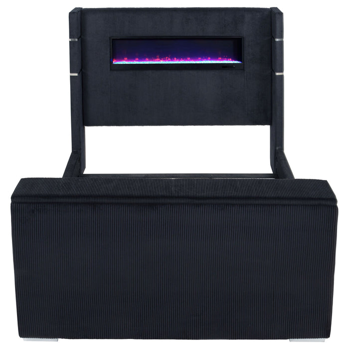 Judah - Eastern King Wingback TV Bed With Motorized Lift And Flame Visualizer - Black