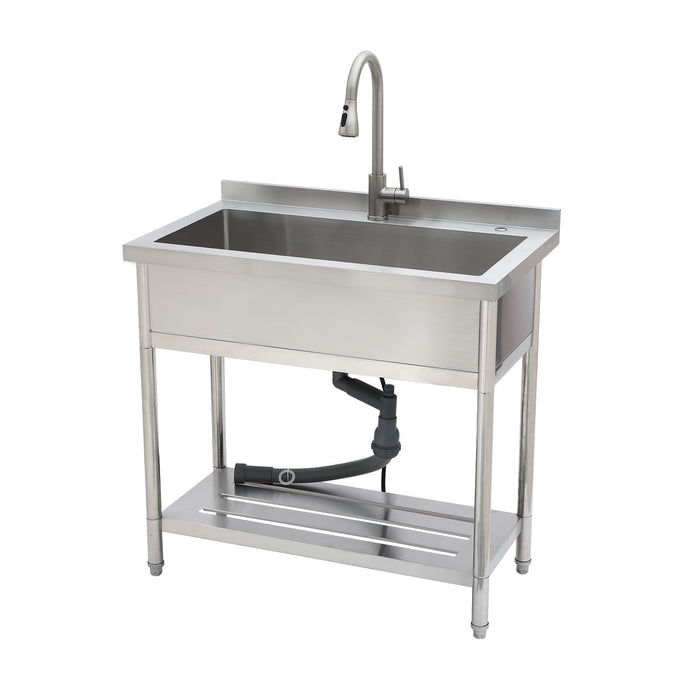Stainless Steel Freestanding Utility Sink With Pull Out Faucet, Large Single Bowl - Brushed Nickel