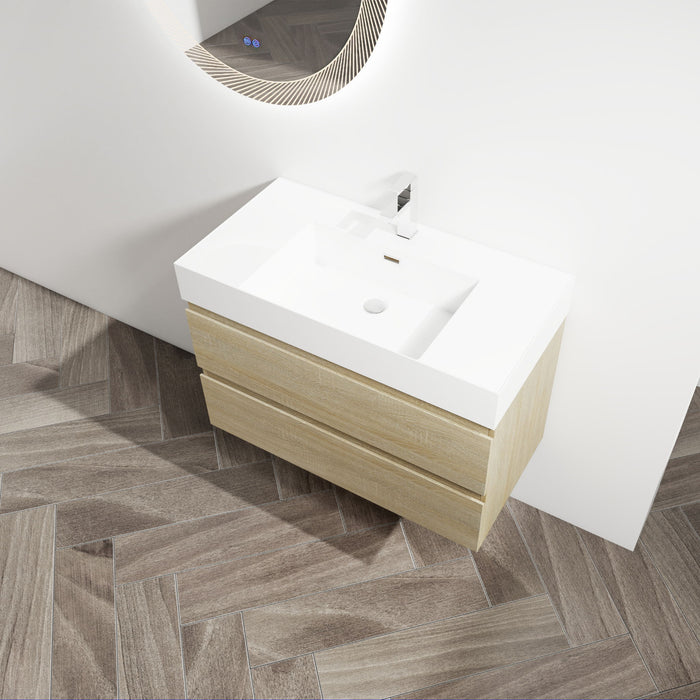 Wall Mounted Bathroom Vanity And Sink, 2 Soft Close Drawers