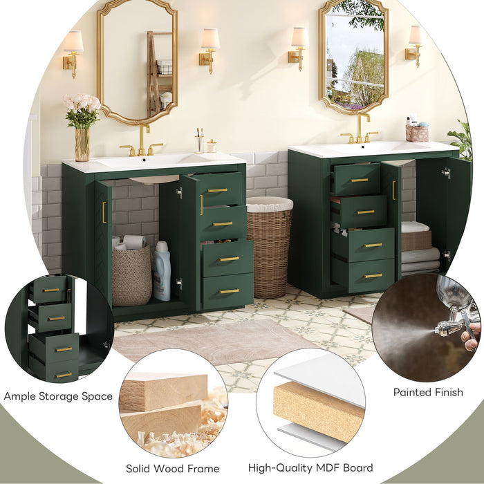 Modern Bathroom Vanity With Ceramic Sink, 6 Drawers & Soft-Close Doors