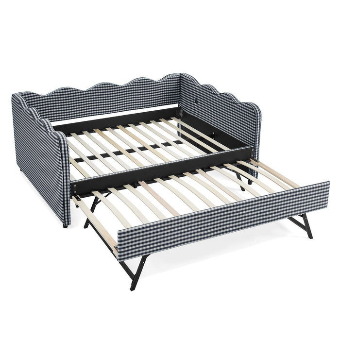 Gingham Daybed With USB Charging Port, Wave-Shaped Design