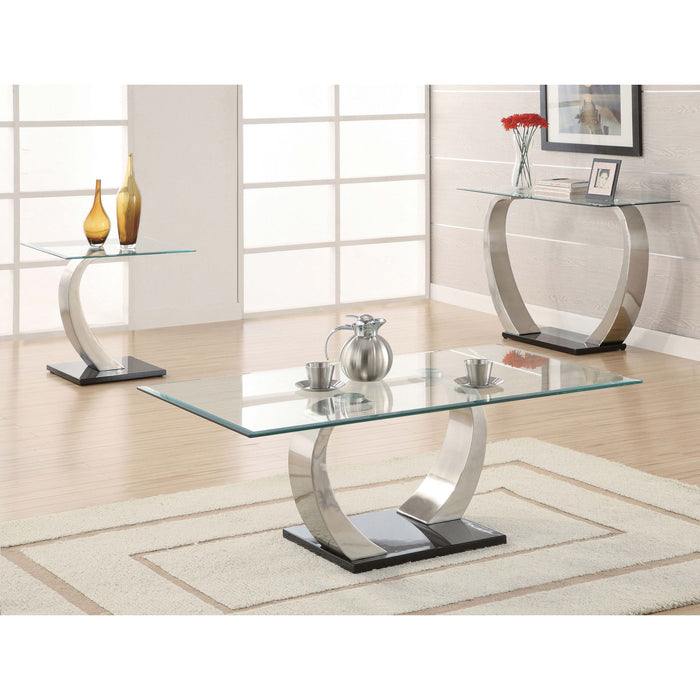 Terrell - Satin Rectangular Glass Top End Table - Silver